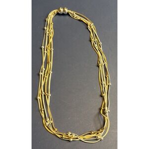 Vintage 20" Multi-Strand Gold & Silver Tone Beaded Necklace Layered Snake Chain